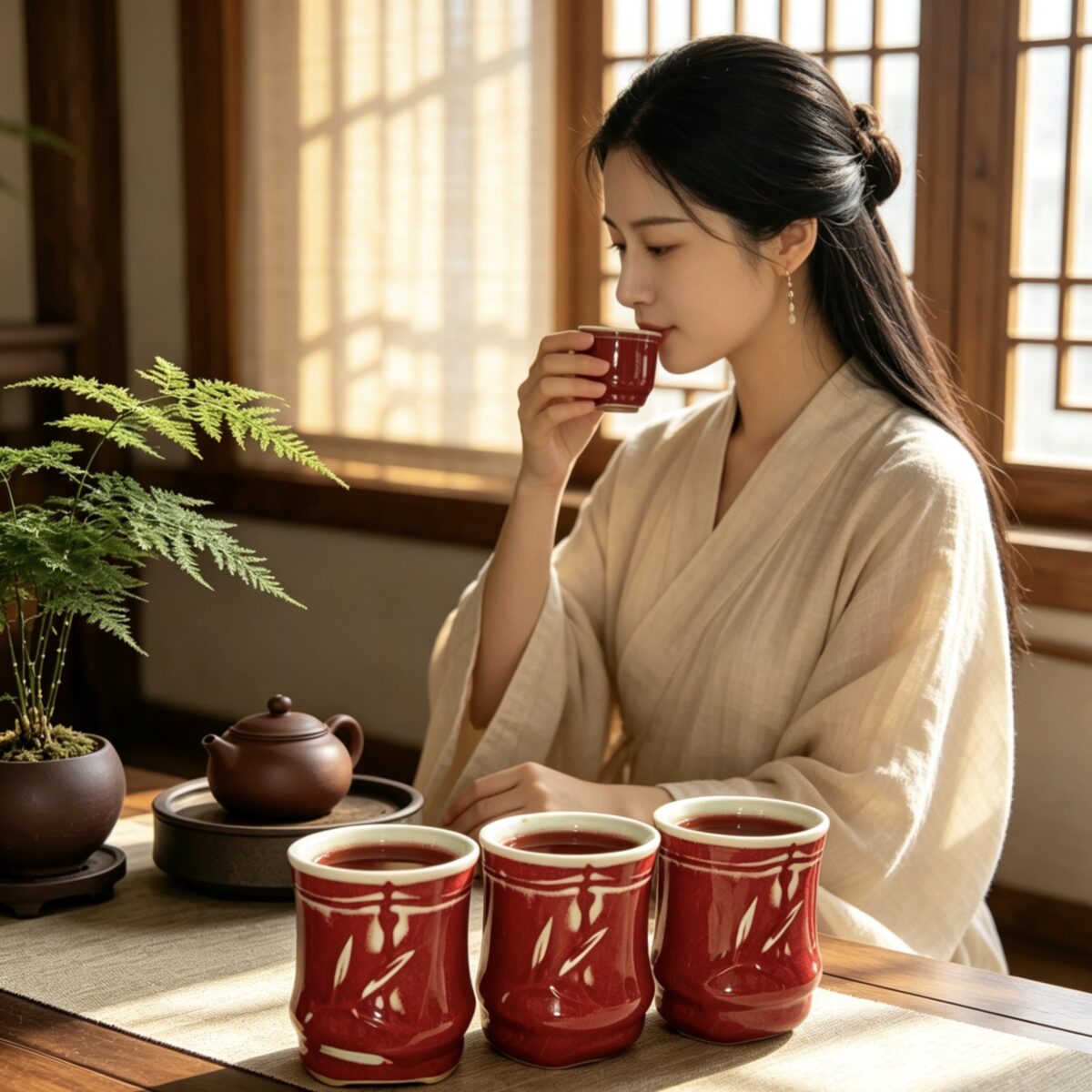 庄垂仁手作钧红竹节杯