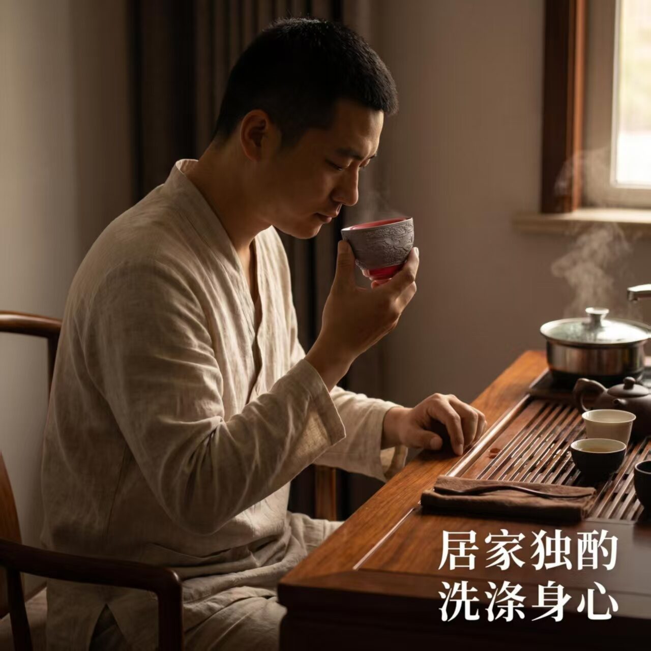 杯内红釉茶汤效果
